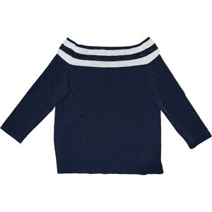 💙💖 D. Exterior Navy Blouse with Striped Neckline - Made in Italy